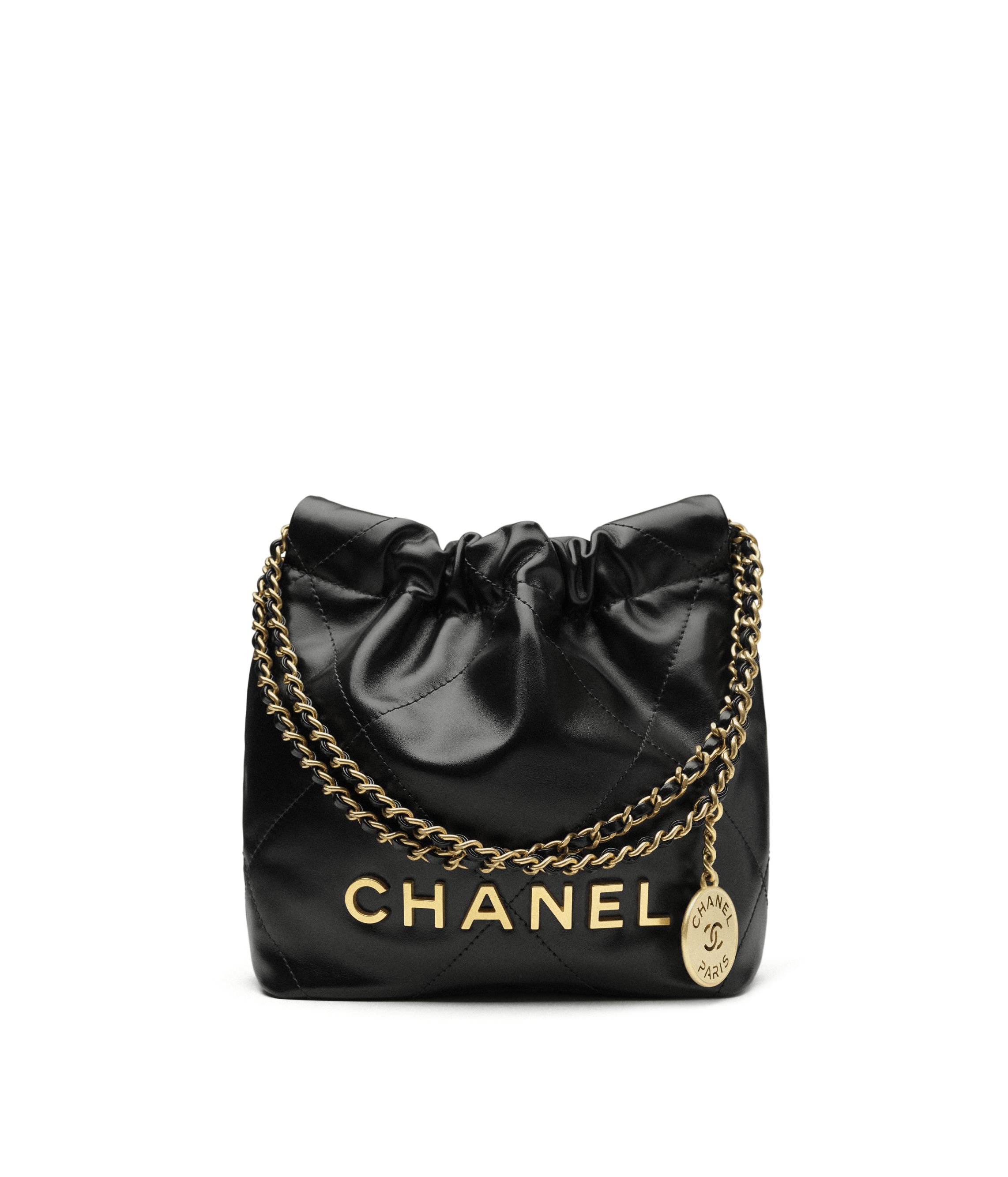 Chanel 22 mini handbag, Shiny calfskin & gold-tone metal , black