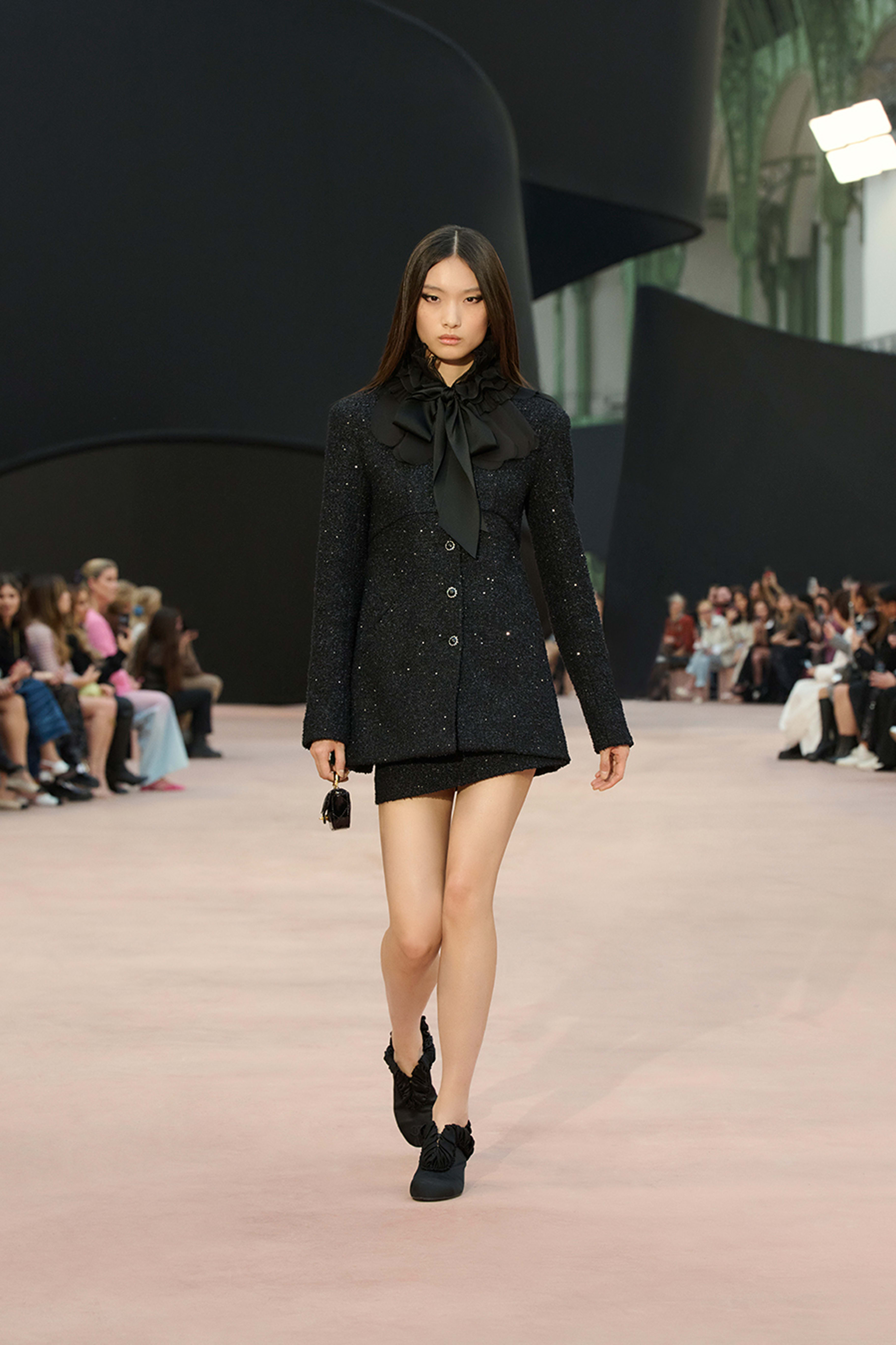 ジャケット - スパンコール ツイード & シルク オーガンザ、ブラック