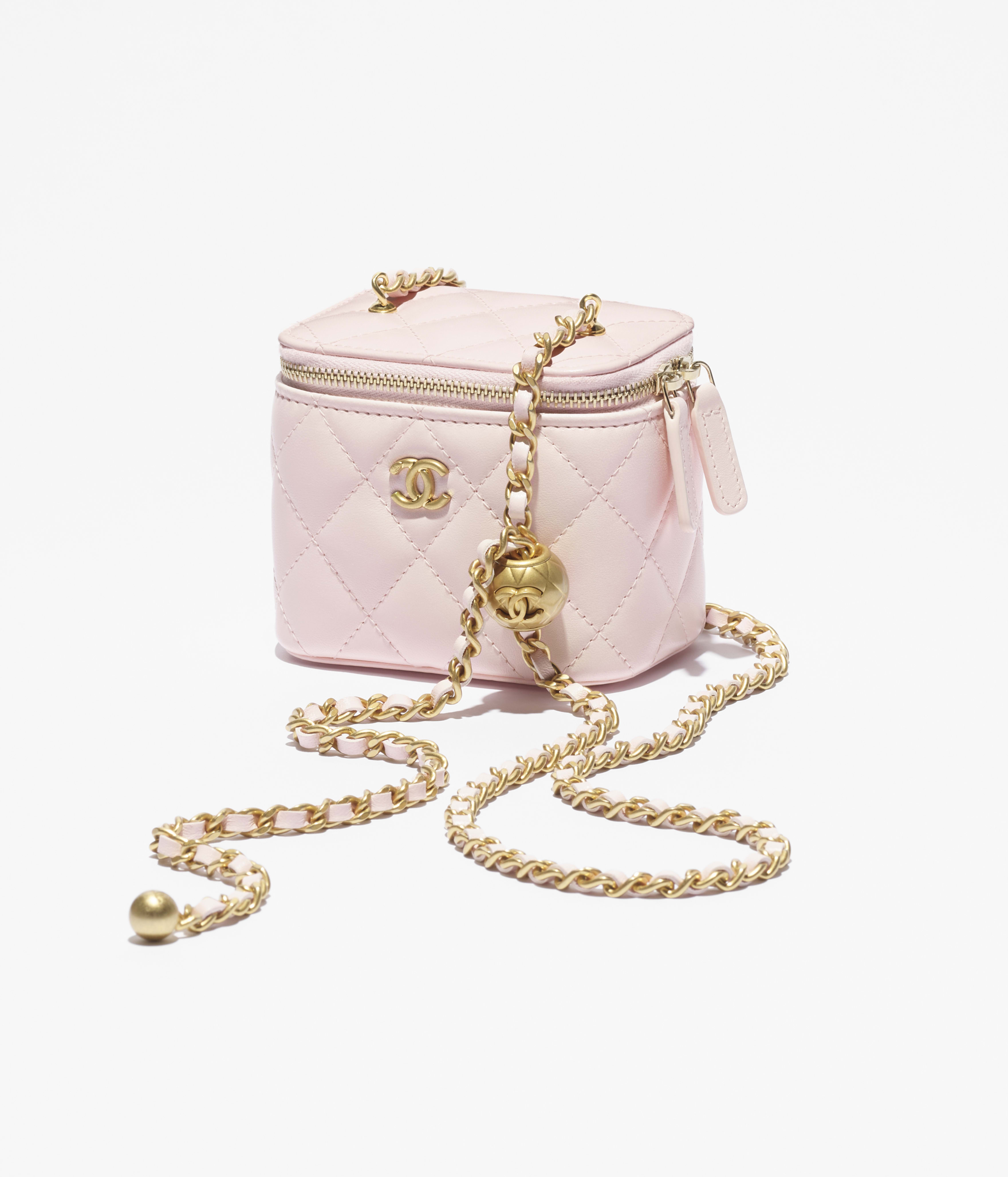 Small vanity with chain - Shiny lambskin & gold-tone metal, light