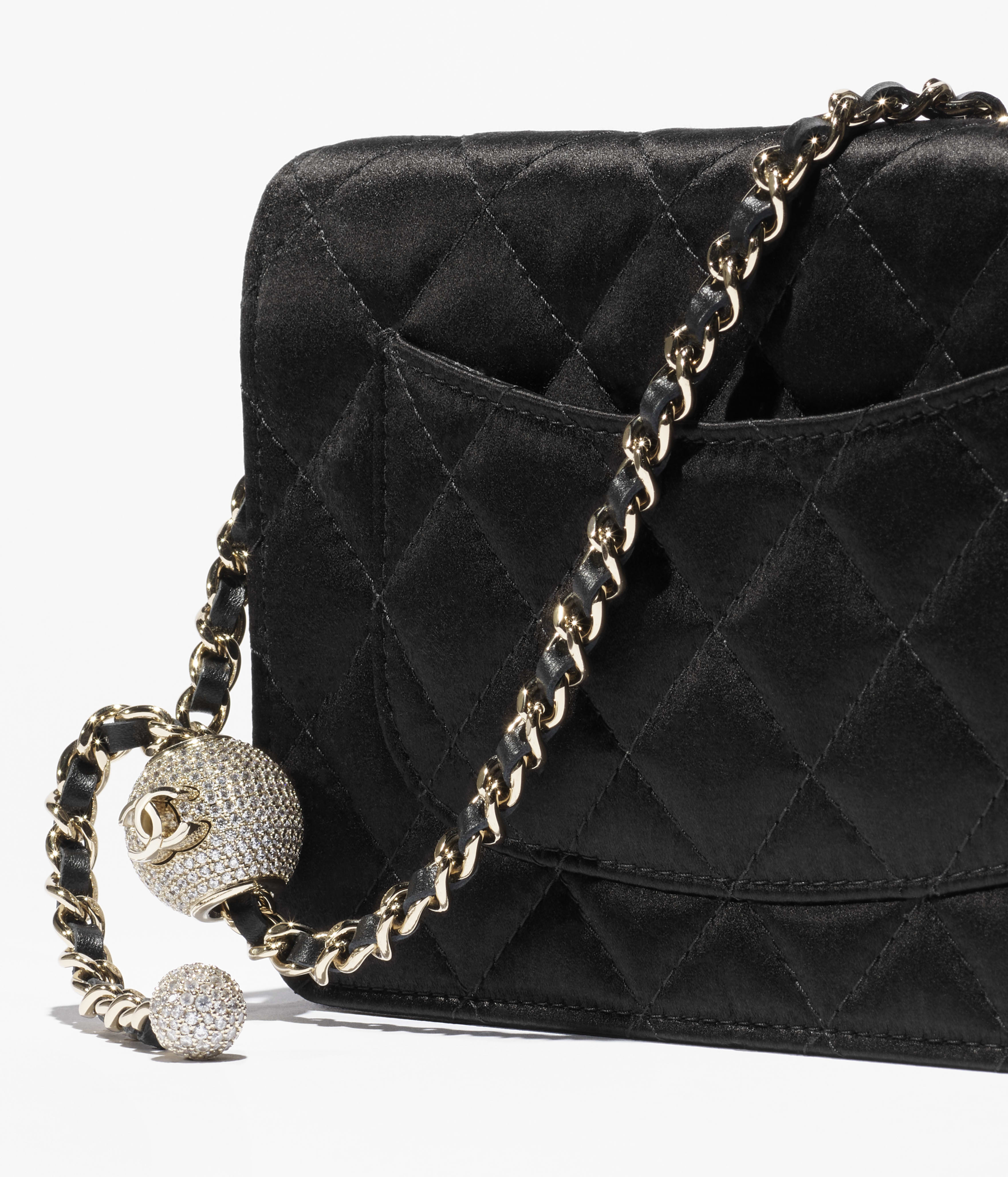 チェーンウォレット - サテン & ストラス、ブラック — ファッション