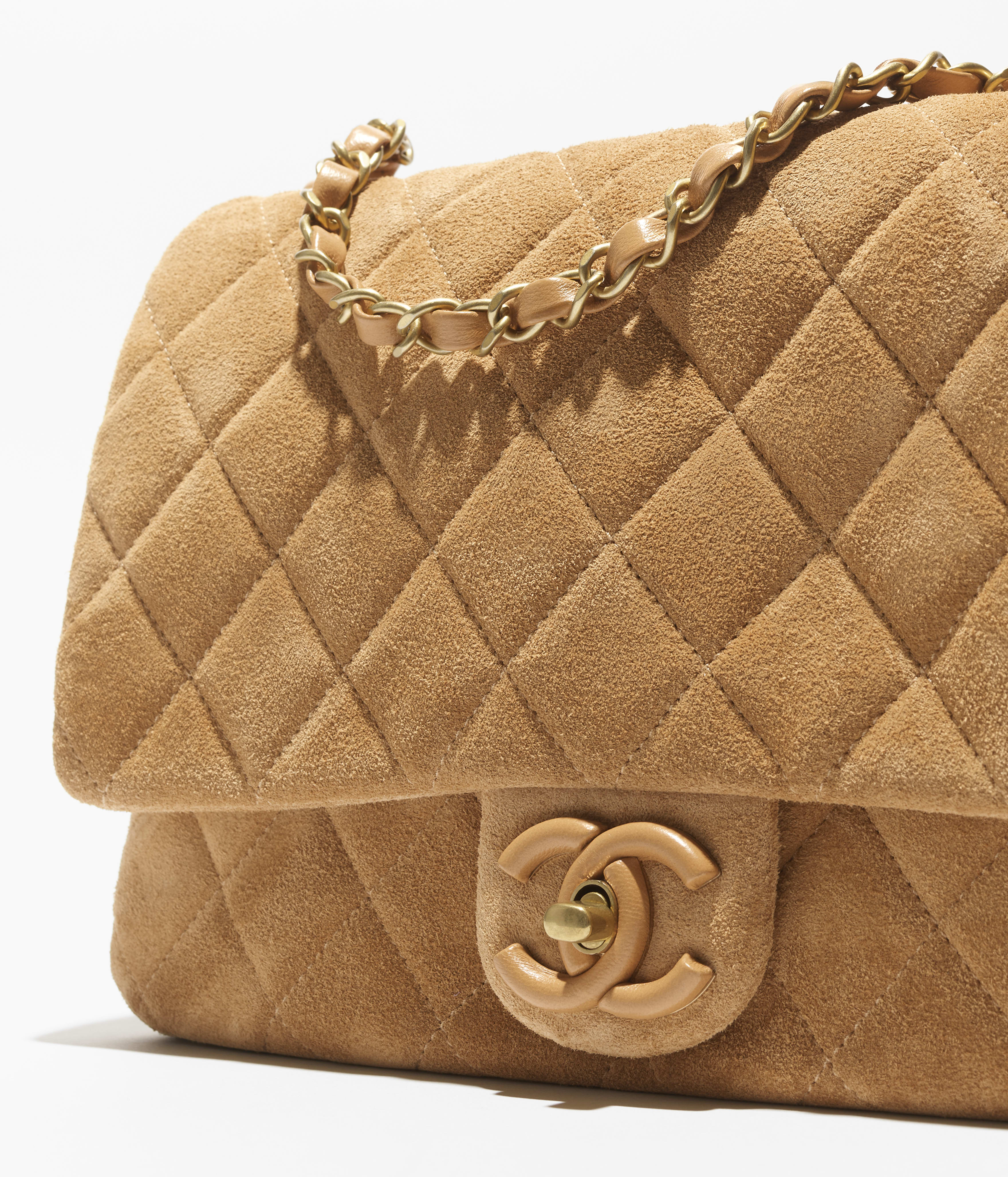 フラップ バッグ、スエード カーフスキン & ラムスキン、ダーク