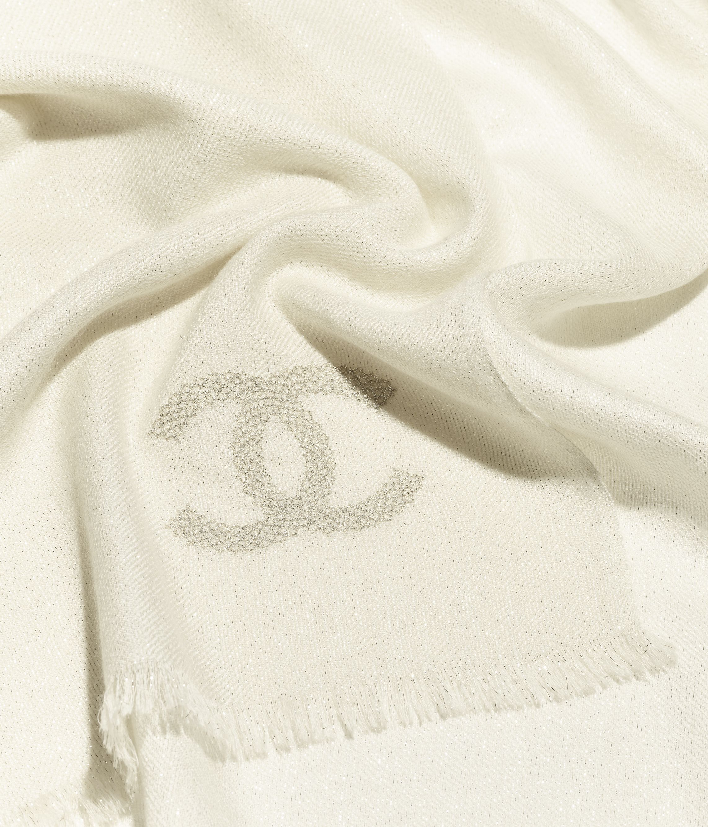 Stole - Cashmere, silk & metallic fibers, ivory — Fashion | CHANEL