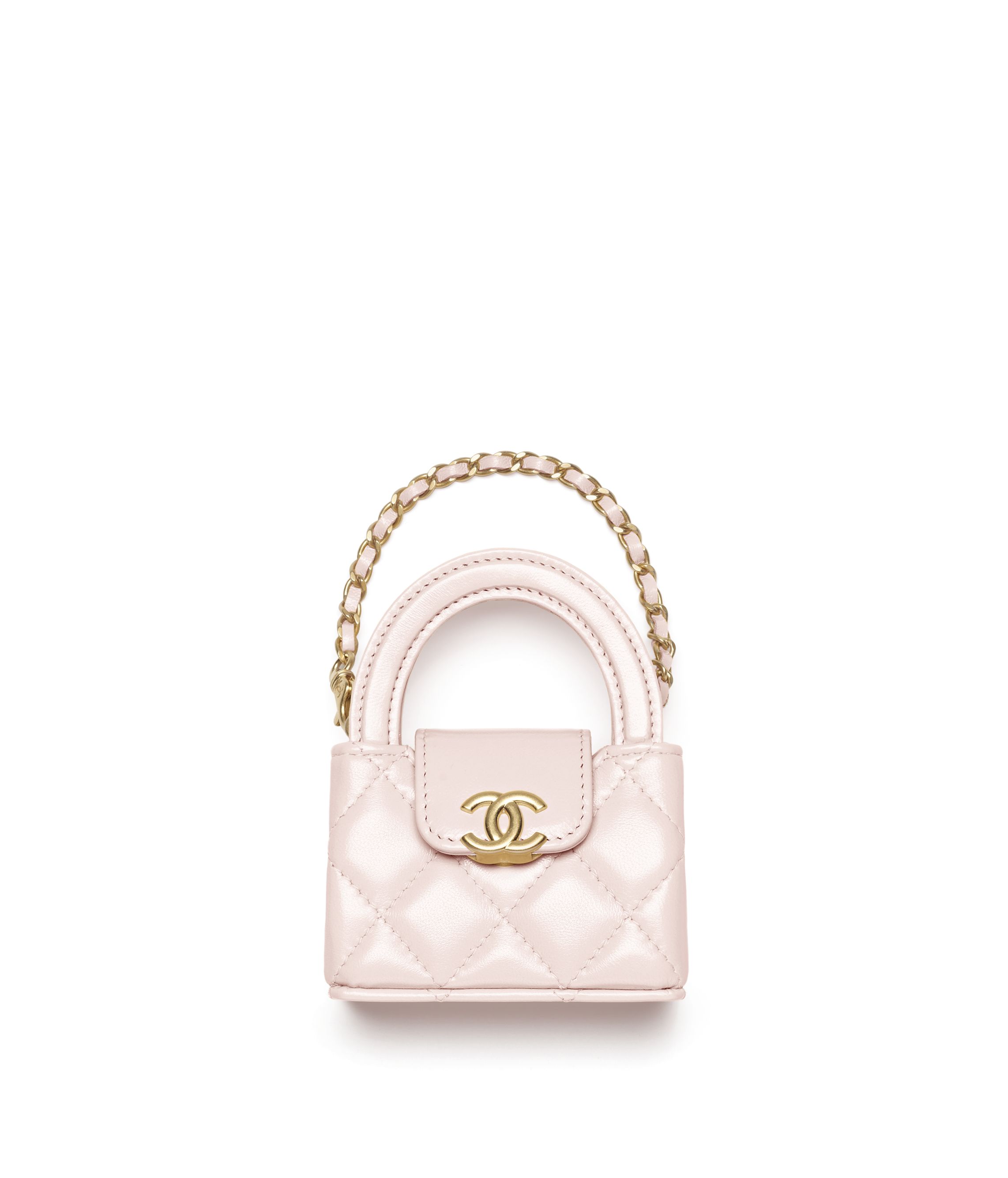 ミニ バッグ チャーム - シャイニー ラムスキン、ピンク