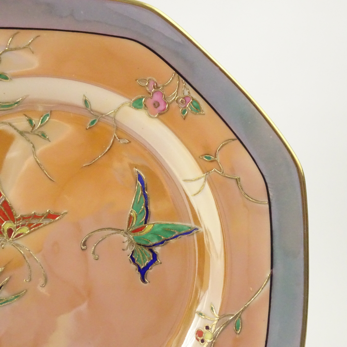 オールドノリタケ ラスター彩 蝶と花の八角形プレート 飾り皿 アンティーク