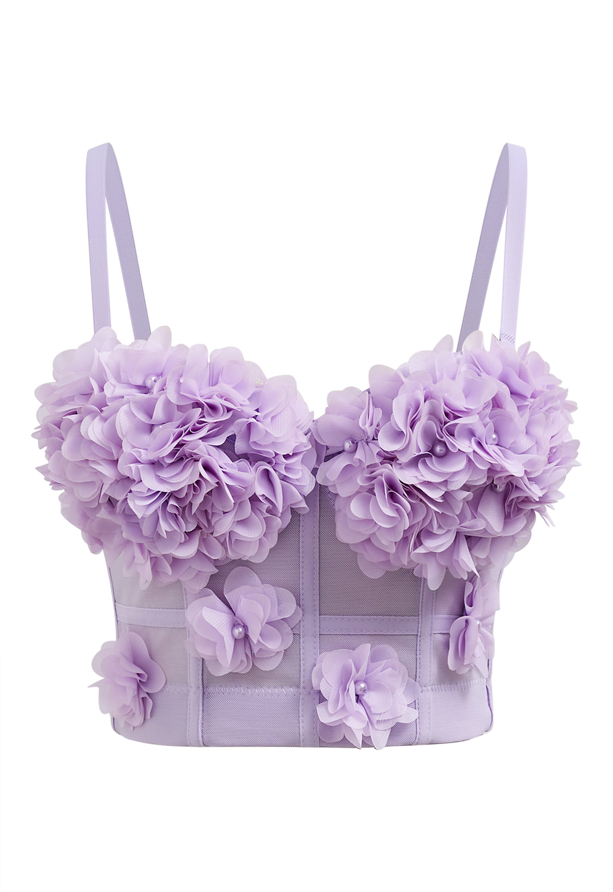 Pearly Petal Bustier Crop Top in Lilac - Boho Chic, Indie