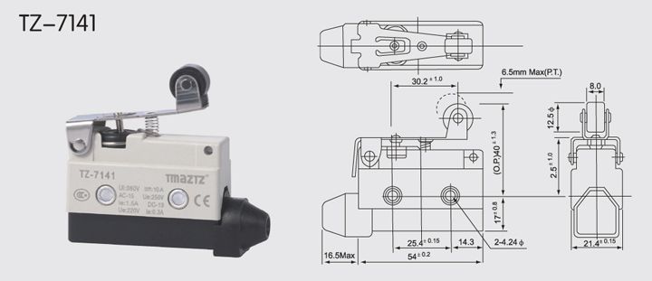 TZ-7141 Short Hinge roller lever Horizontal Limit Switch TMAZTZ
