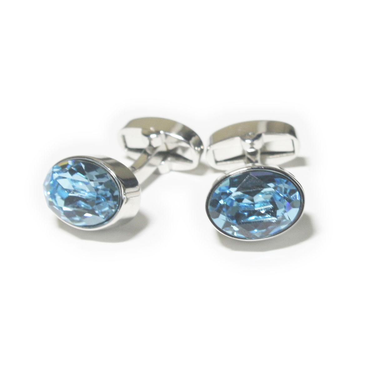 アクアマリン・スワロフスキーカフスボタン（カフリンクス）