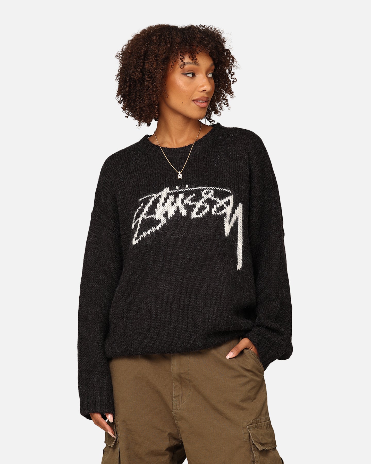 Stüssy Women's Smooth Stock Oversized Knitted Sweater Black