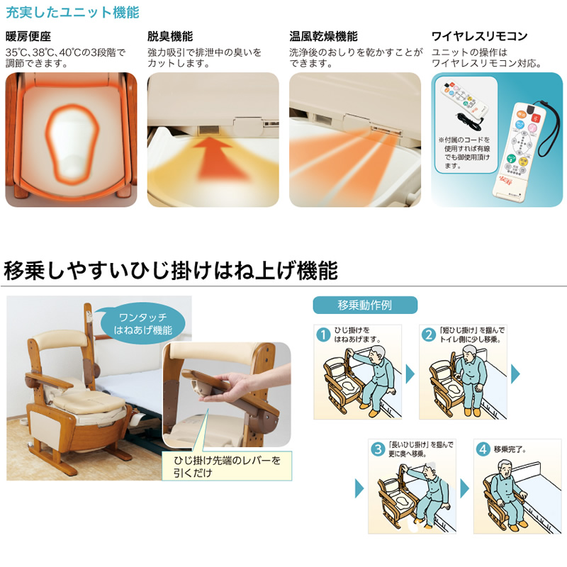 安寿 家具調トイレ AR－SA1 シャワピタ＜ひじ掛けはねあげタイプ