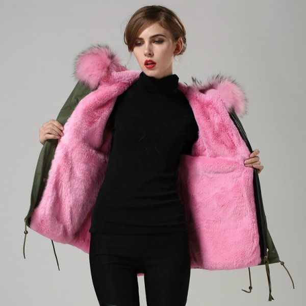 プラスサイズあり Real Fox Fur Real Fur LinerHoodie Military Coat
