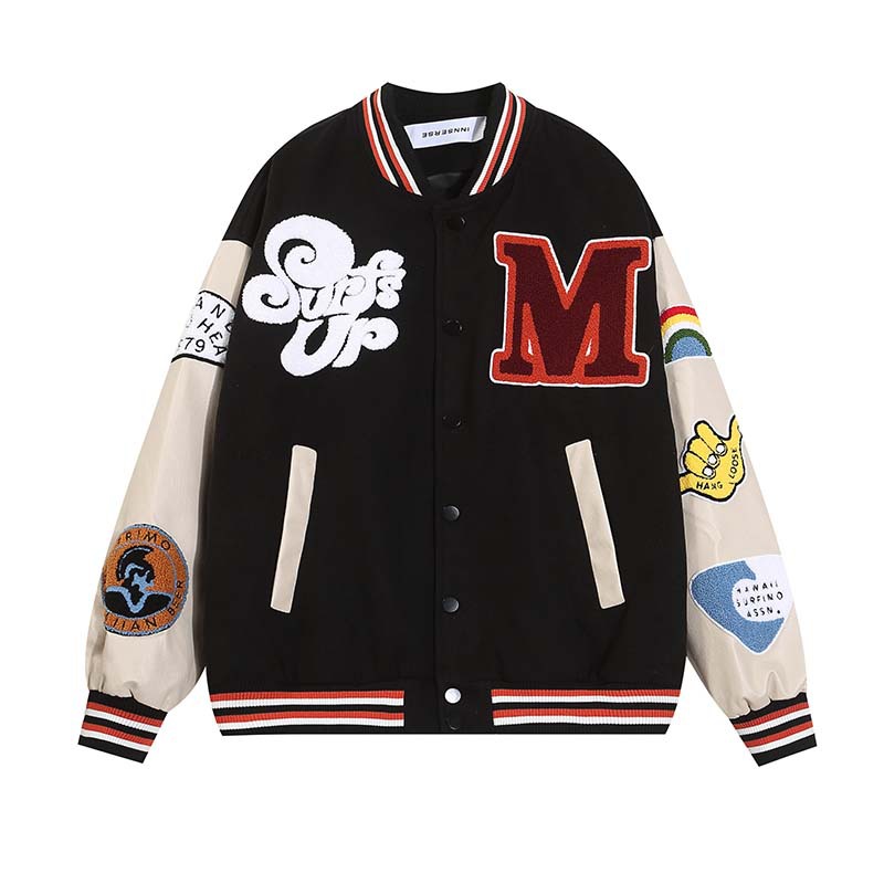 Unisex Surf Emblem Splicing Baseball Uniform Jacket Stadium Jacket