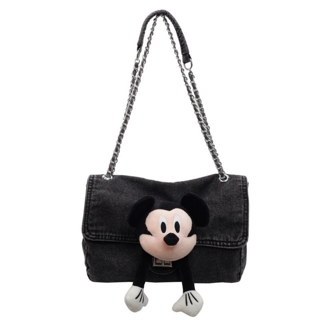 Unisex Mickey x DISNEY 3D Mickey Denim Matelasse Double ChainTote