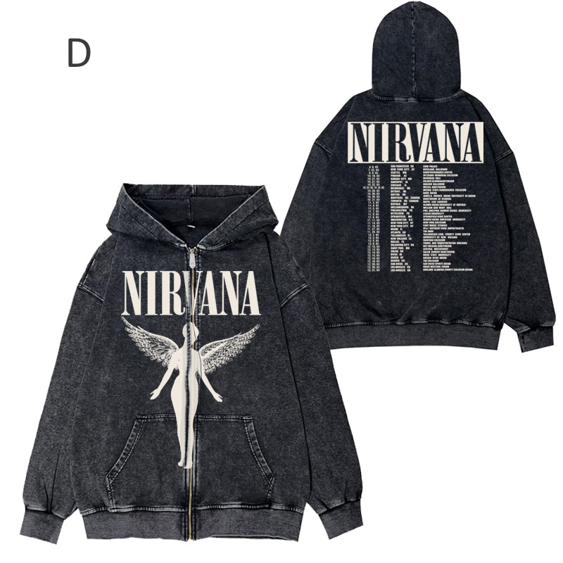 Nirvana Retro Old Washed Zip Hoodie Sweatshirt Jacket(1) ユニ