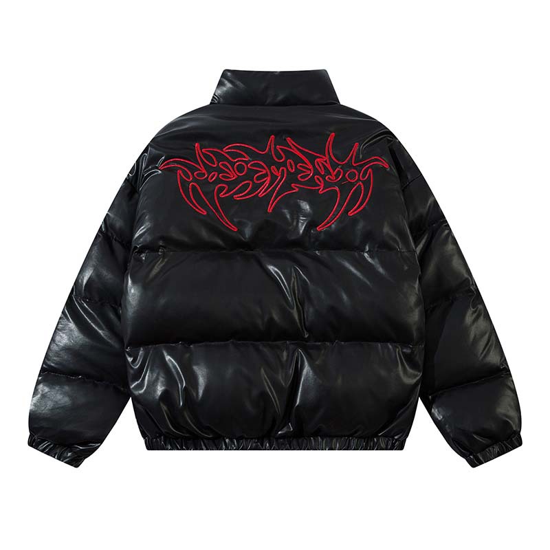 Street Embroidered Leather Down Jacket ユニセックス 男女兼用