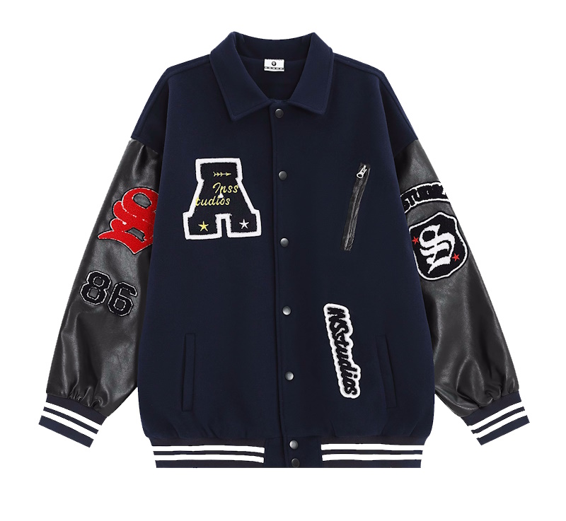 Sleeve leather alphabet logo embroidery stadium jumper jacket