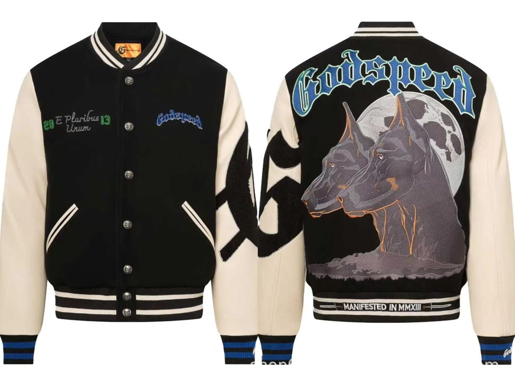 GODSPEED Big Dog Embroidered Patchwork Stadium Jumper jacket