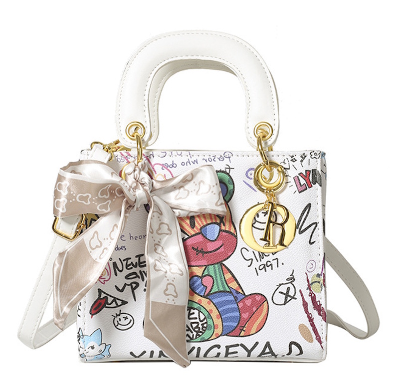 Graphic Graffiti Paint Square Tote Shoulder Leather Bag
