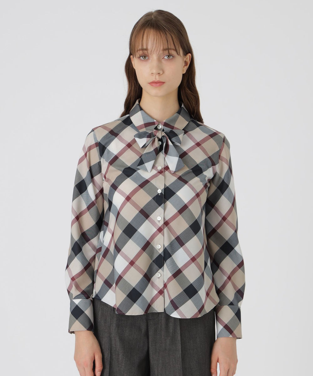 クレストブリッジチェックハーフスパンツイルリボンタイ付きシャツ
