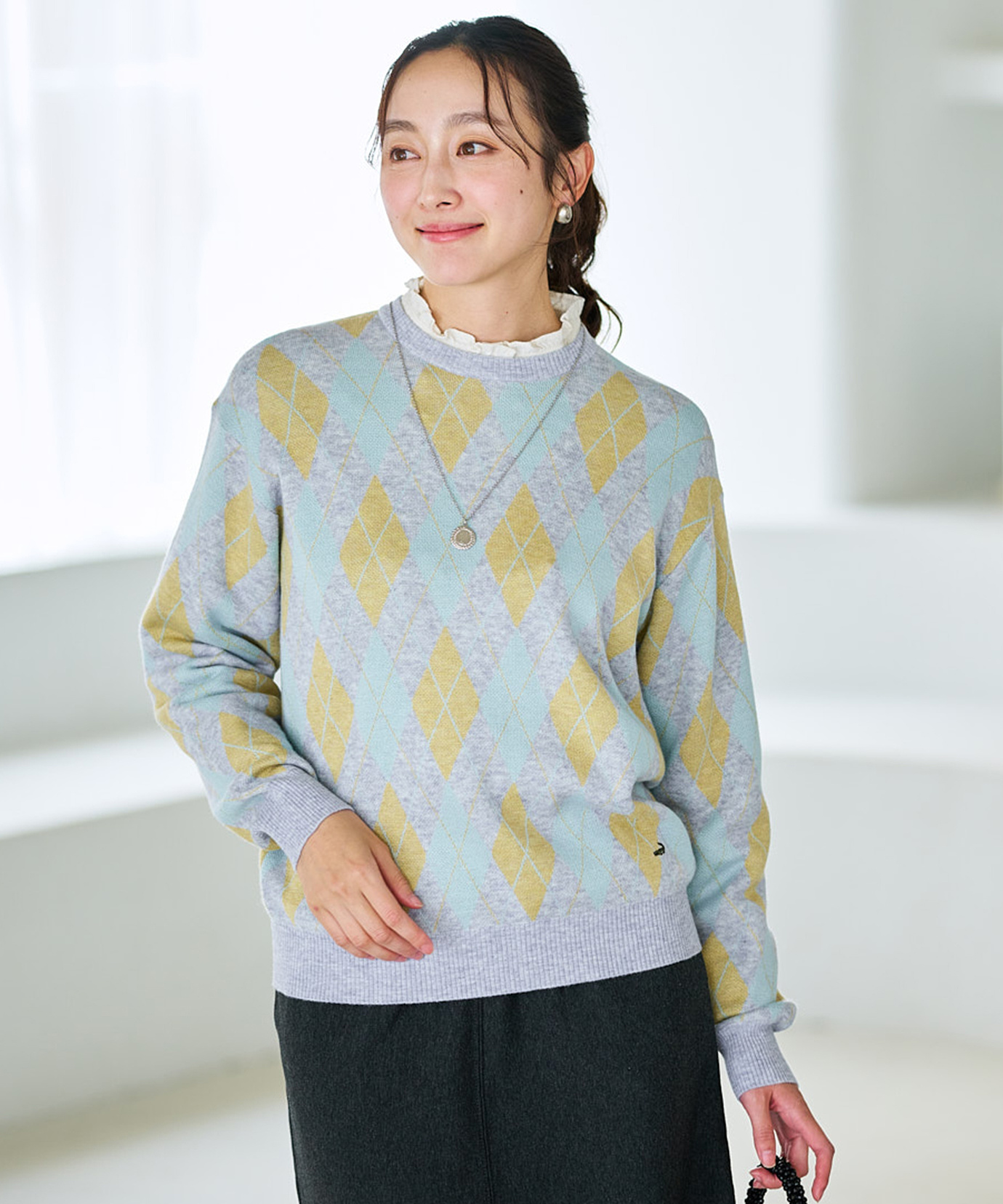 レディース ウールブレンド アーガイル柄 ニット【手洗いOK】通販