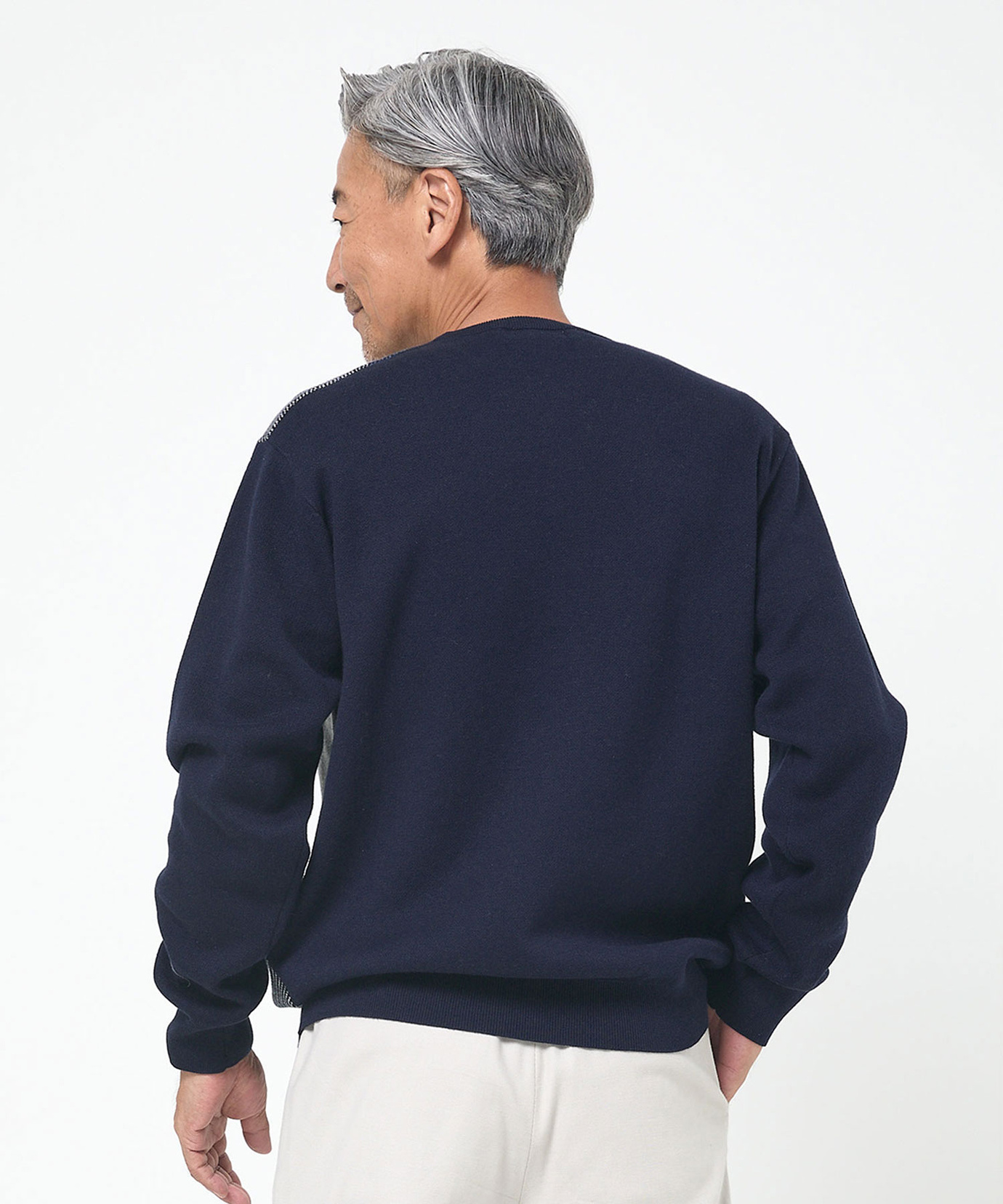 メンズ カシミヤブレンド ブロックチェック ニット【手洗いOK】通販