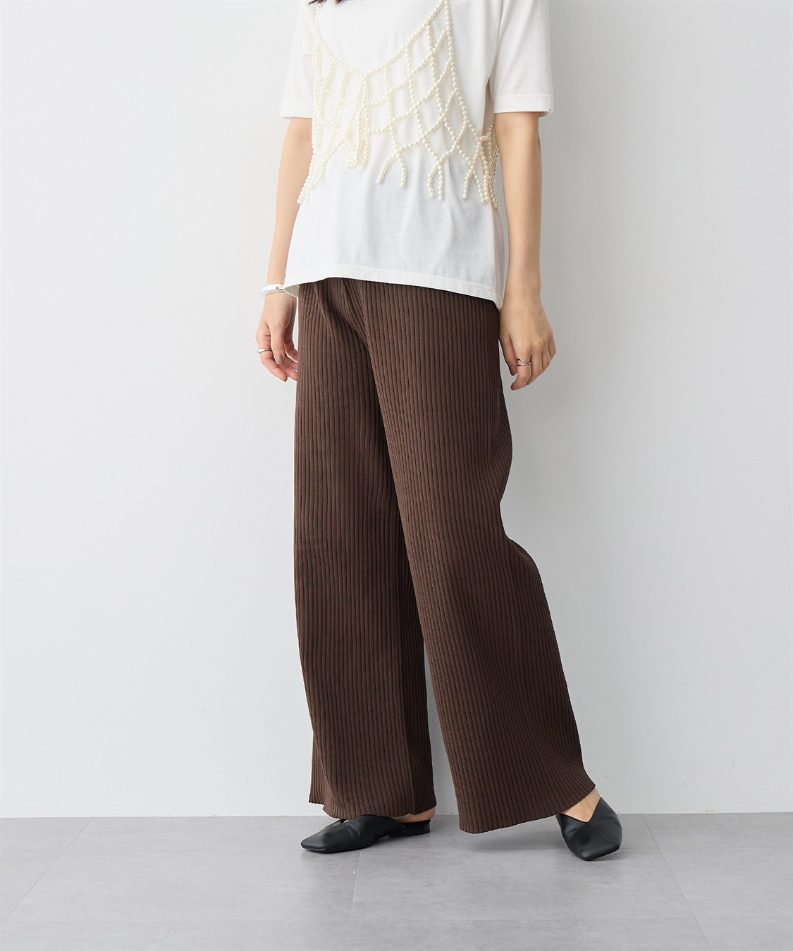 anyfee/大きいサイズ】ウォームタッチすっきりセミワイドニットパンツ