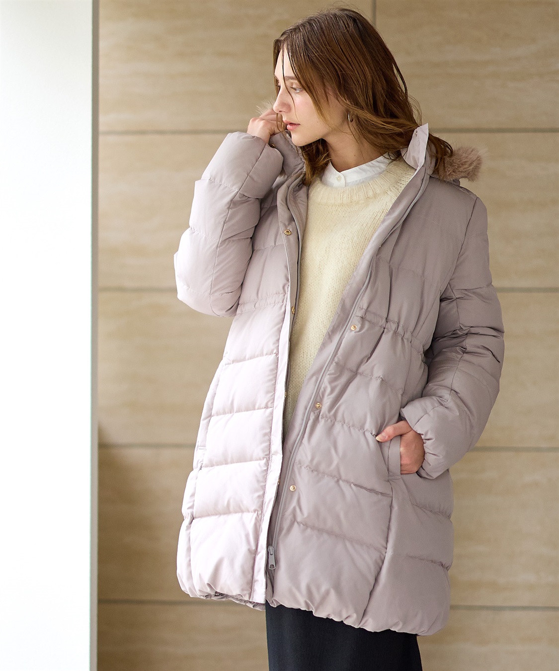 マットタフタダウンママコート＆ケープセット(マタニティ&授乳服）妊婦