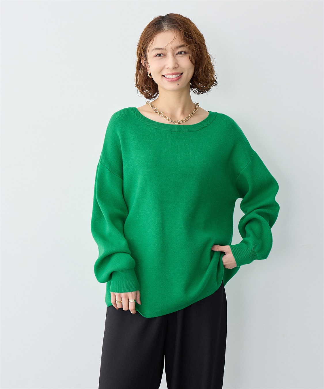 anyfee/大きいサイズ】裾ラウンドもっちりカラーニット anyfee｜クロス