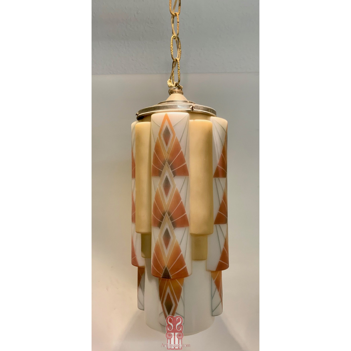 Art Deco Pendant Light in White Opaline Glass, 1920s on sale