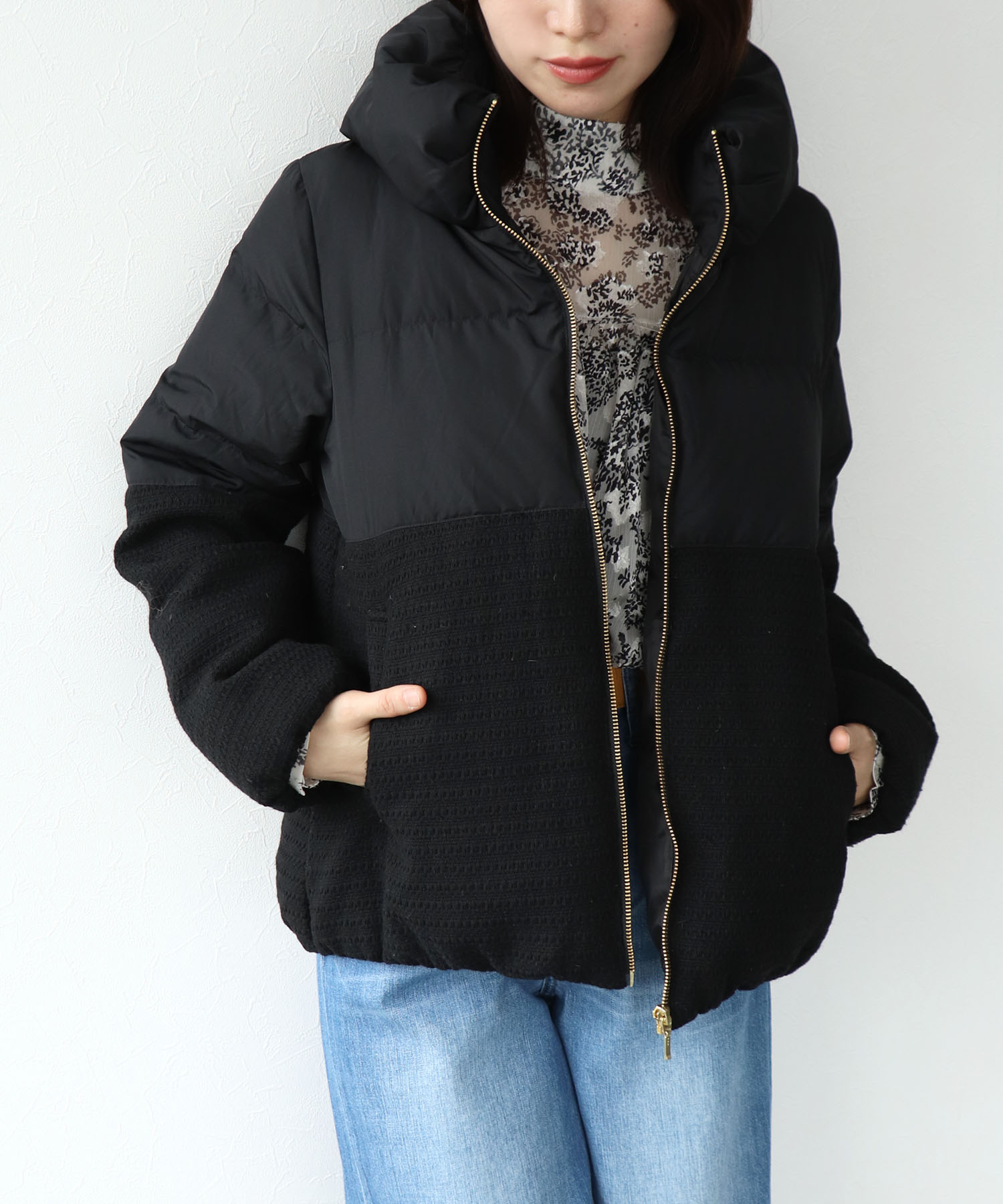 ツィード×タフタ ダウンジャケット | AND ON JIONE STORE（アンドオン