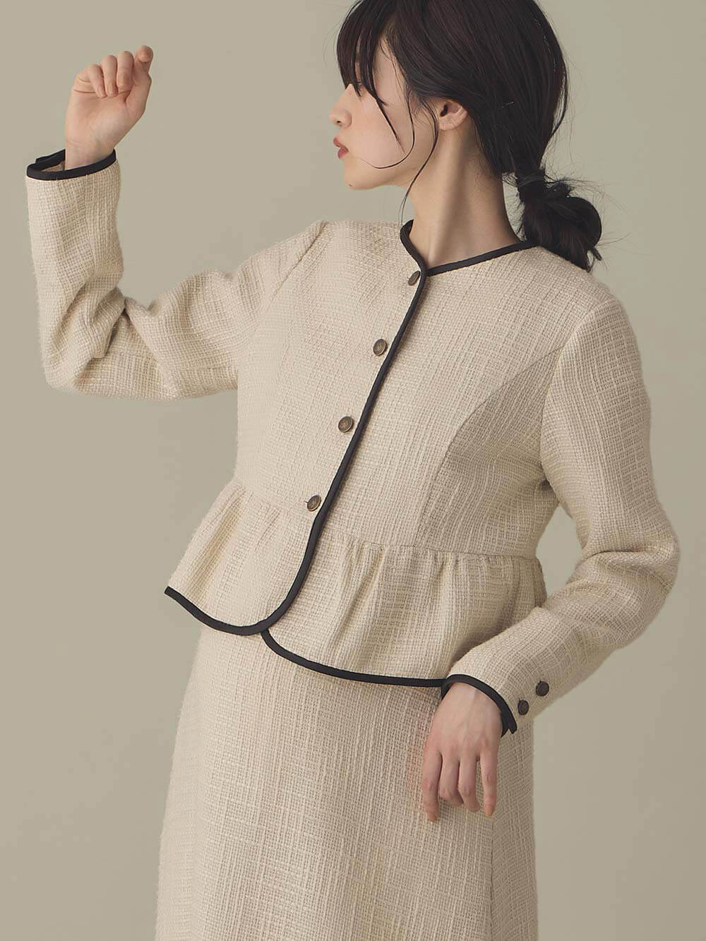 ツィードペプラムジャケット マタニティ・産後【出産後も長く使える