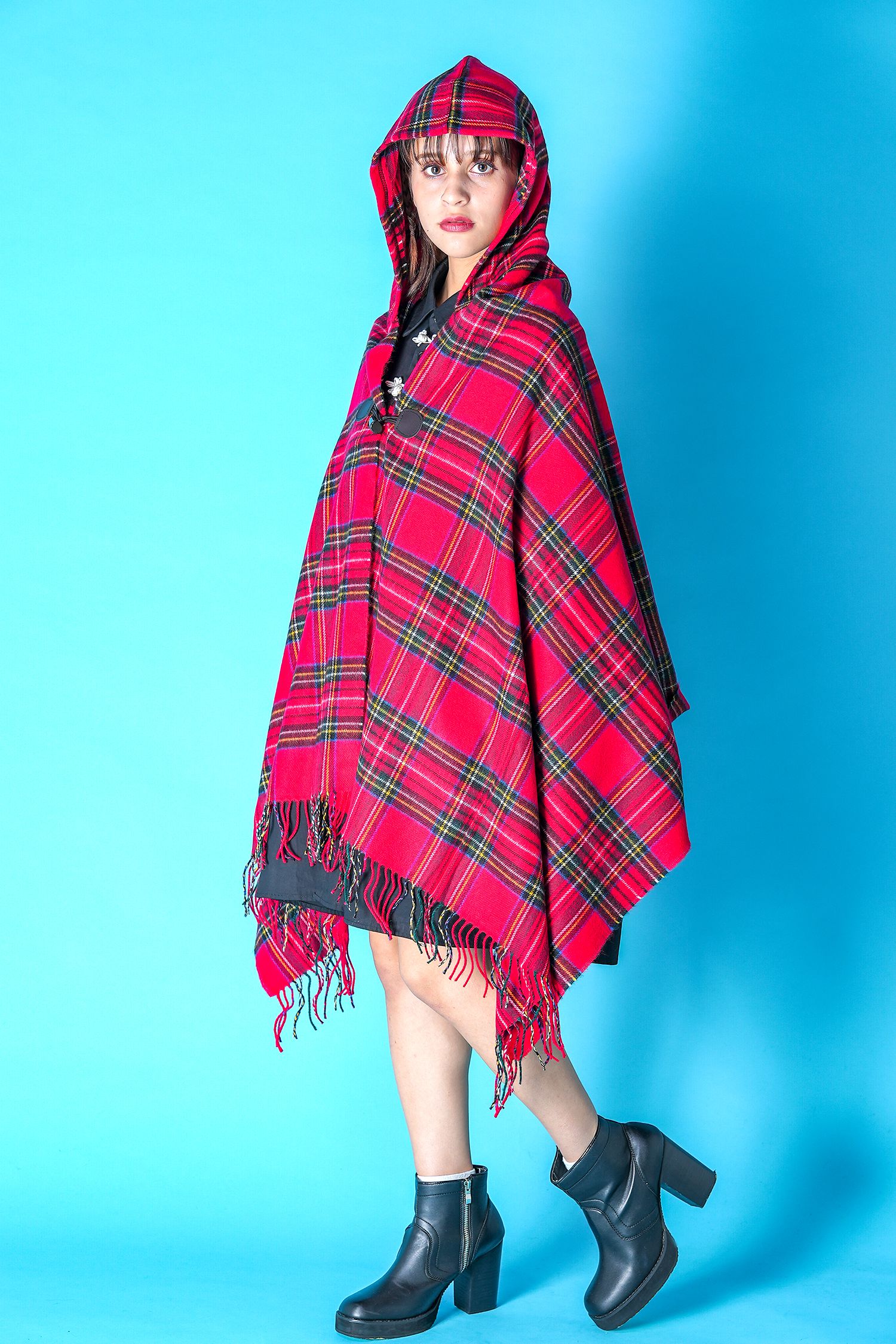 タータンチェック柄トグルフードポンチョ ankoROCK(アンコロック