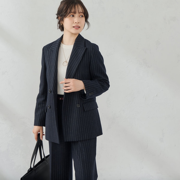ジャコットダブルジャケット 紺ストライプ セットアップ着用可【AOKI