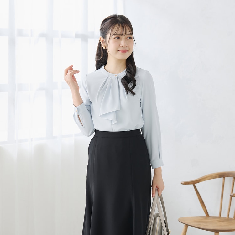 九分袖 配色ラッフルフリルブラウス【AOKI公式通販】