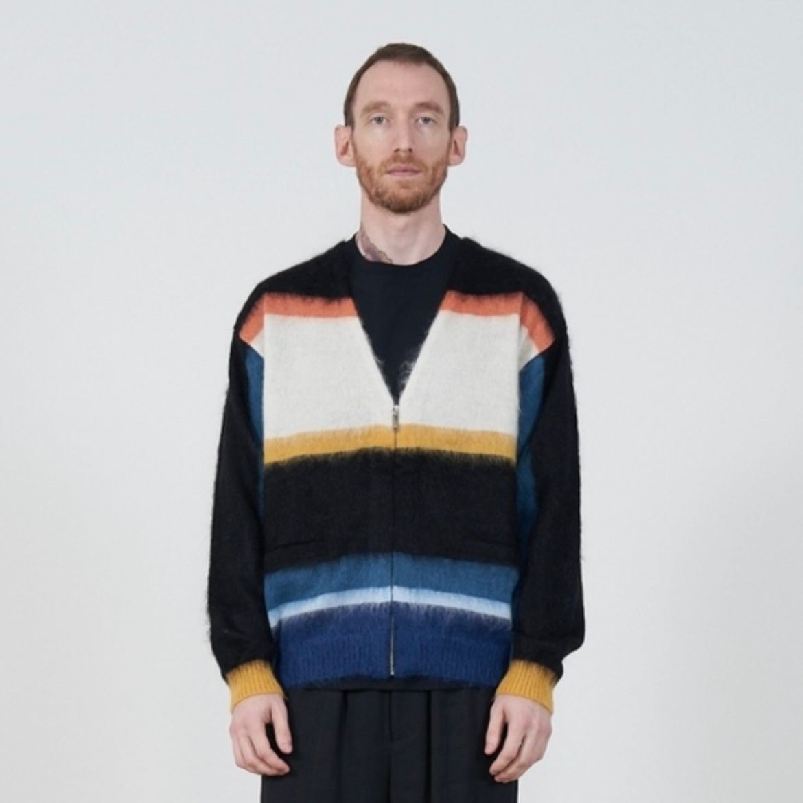 YOKE - 【残りわずか】Mohair Border V Neck Zip Cardigan | ACRMTSM