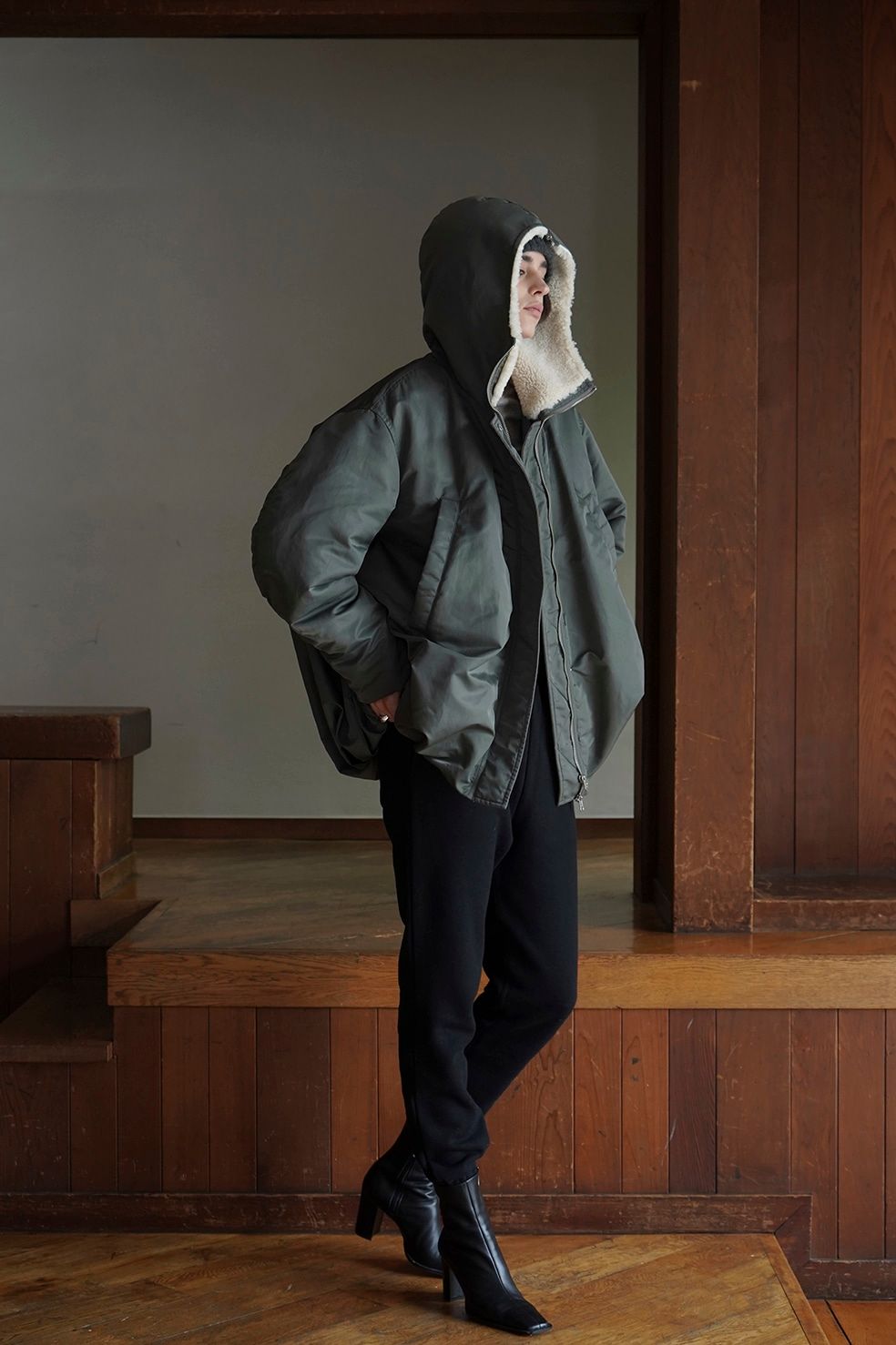 CLANE - ミリタリージャケット - BALLOON DESIGN HOODED N3B KHIKI