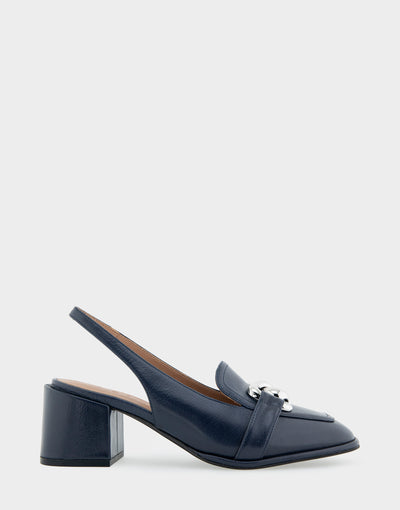 Allure Navy Leather Ornamented Block Heel Slingback – Aerosoles