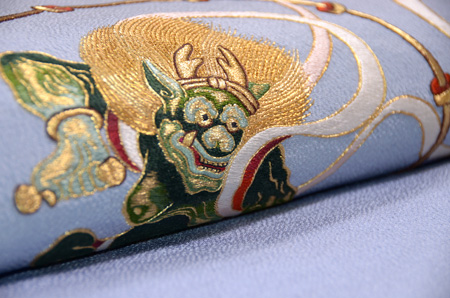 風神雷神図刺繍名古屋帯