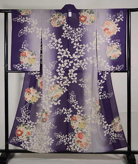 萩に秋の花丸文様単衣訪問着