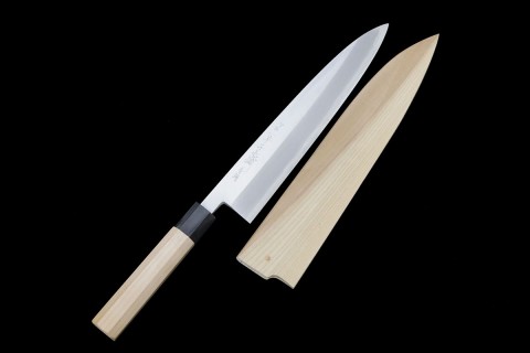 水野鍛錬所 むきもの包丁 五寸半 本焼 水牛朴八角柄 箱付 【O586