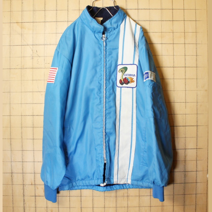 70s 80s USA製 COBRA ワッペン ナイロン レーシング ジャケット ライト