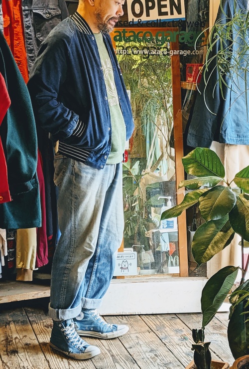 80s USA コーデュロイ スタジアム ジャンパー ジャケット ネイビー