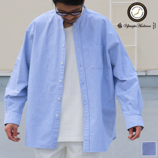 播州織オックスフォードシャンブレー バンドカラー 長袖 ボクシーA