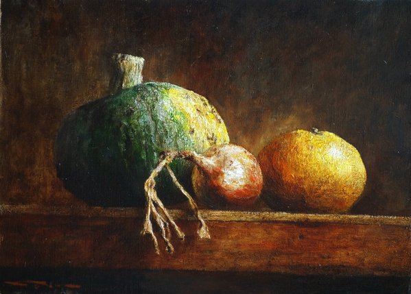 油絵 菅家令子 絵 絵画インテリア 額付(黒) uF6-030114 かぼちゃ 油絵