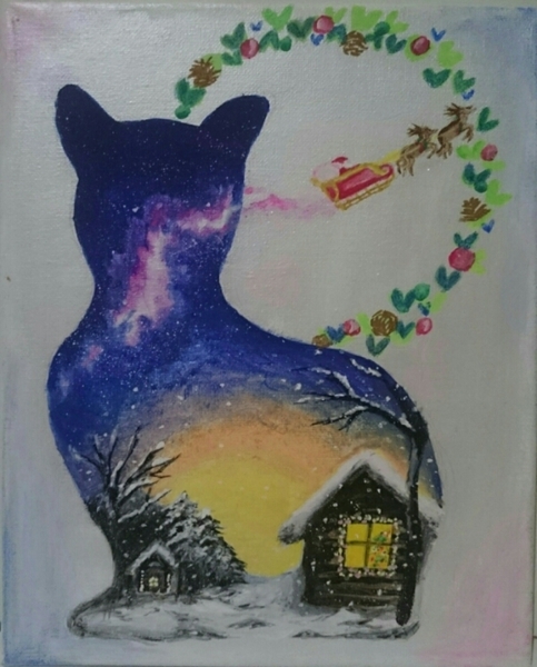 満月と猫～小さな灯の下で～」 by 三日月レモン｜Artmeter｜暮らしを