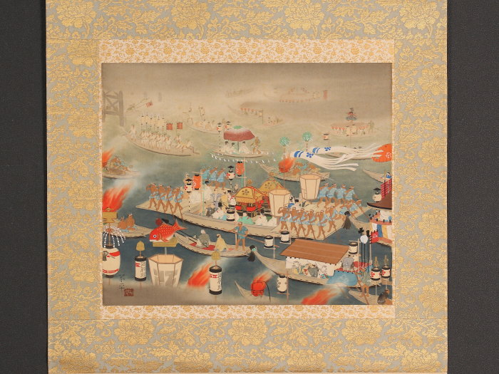 掛軸紹介 天神祭 船渡御図 夏季風俗画 | 掛け軸や骨董品の販売・買取