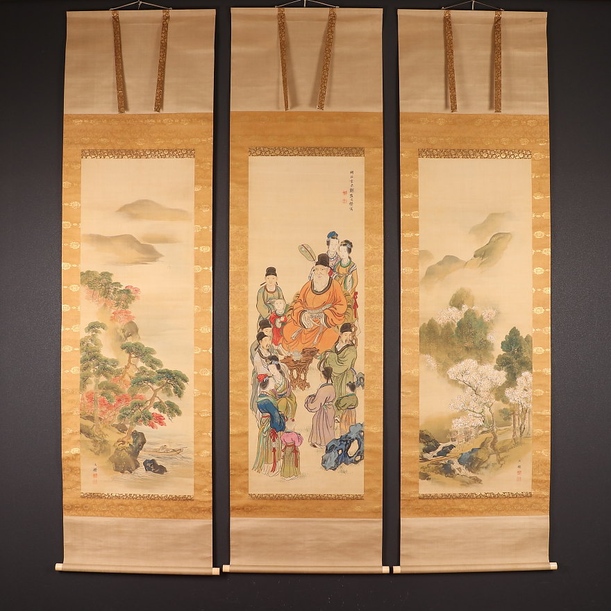 真作矢野鉄山⁄竹隱初夏山水画賛⁄山水図⁄掛軸☆