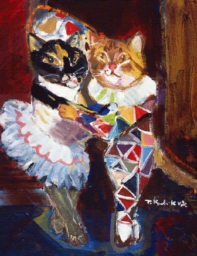 久下貴史 絵画 (版画/キャンバスジクレー) 猫シティ・バレエ”道化