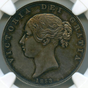 イギリス ヴィクトリア ヤングヘッド 1853年 1/2クラウン 銀貨 NGC