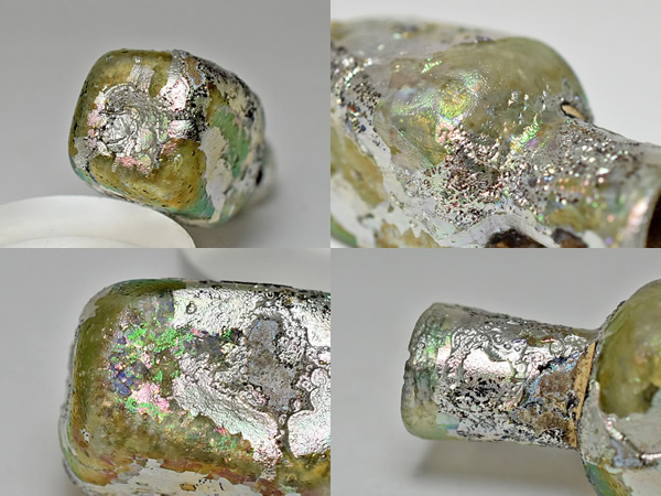 1909】古代ローマングラス激しい銀化四角小瓶 ボトル(高さ約45Cm