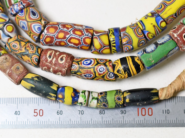 2601】ANTIQUEヴェネチアミルフィオリMixビーズ一連ロング3,とんぼ玉